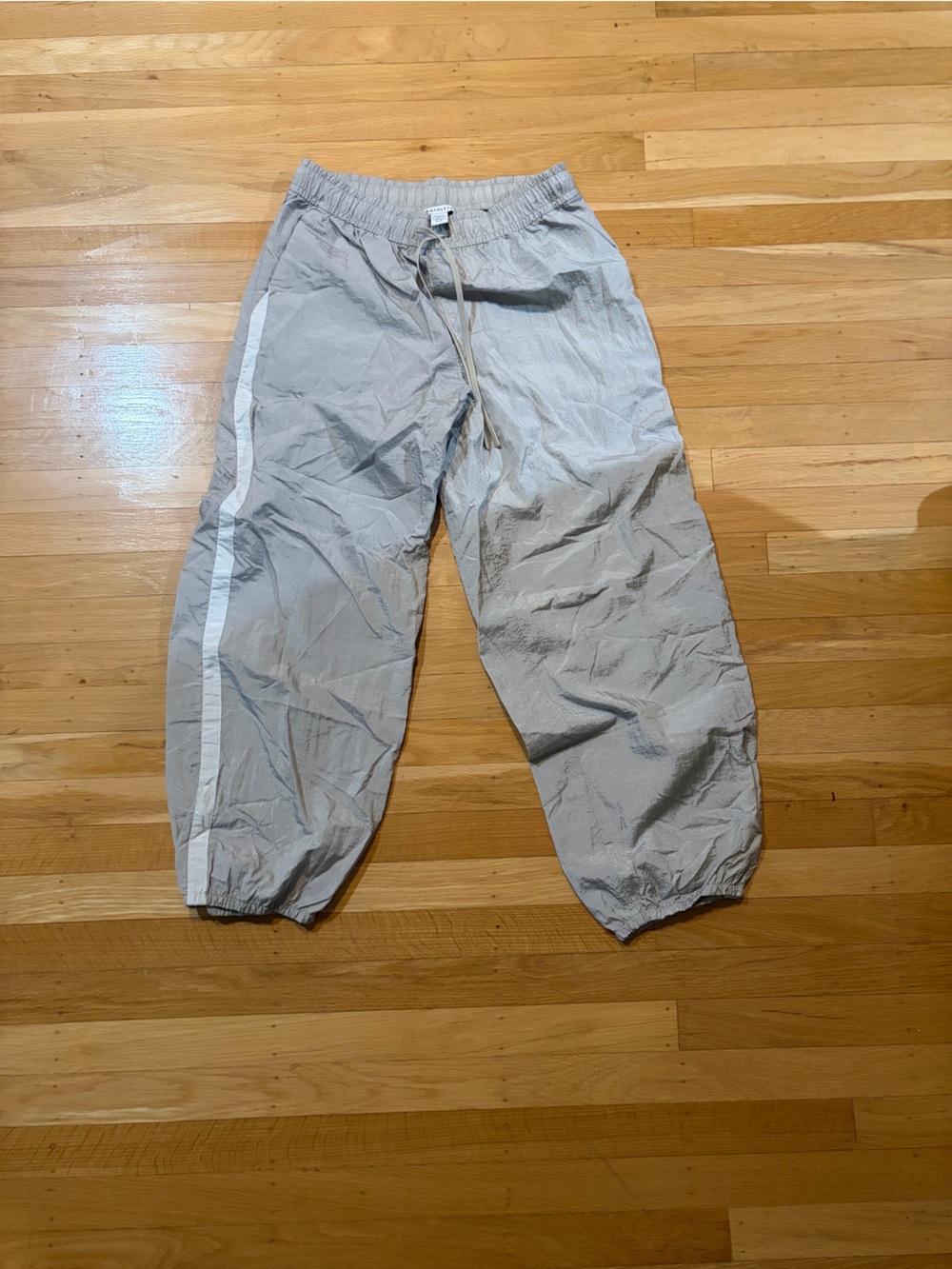 Athleta Light Gray Track Joggers with White Side Stripe